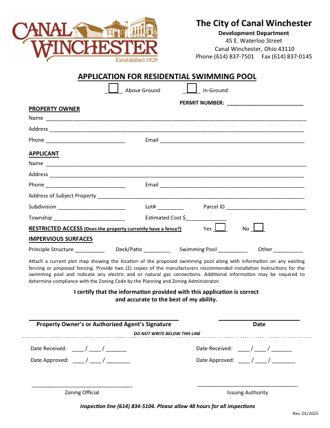 First page of the Application for Residential Swimming Pool
