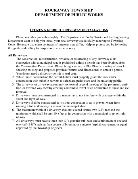 First page of the Driveway Connection Permit Application and Guide