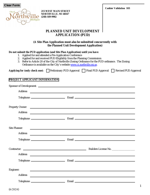 First page of the Planned Unit Development Application