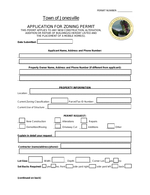 First page of the Application for Zoning Permit