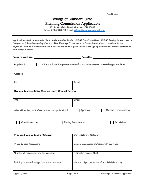 First page of the Planning Commission Application
