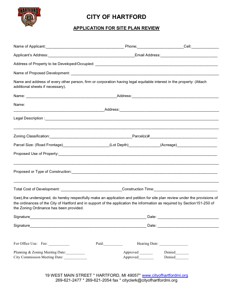 First page of the Application for Site Plan Review