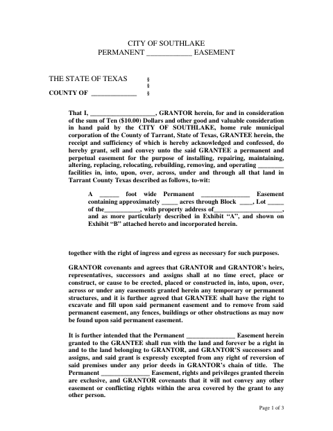First page of the Permanent Easement Dedication