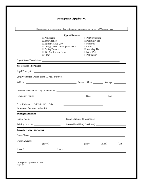 First page of the Development Application