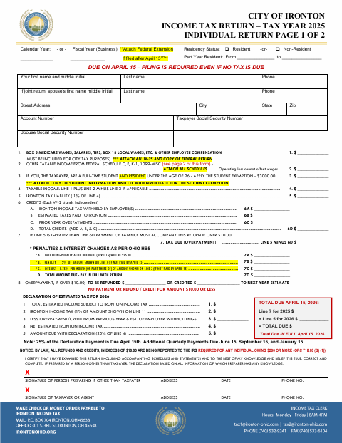 First page of the 2025 Individual Income Tax Return