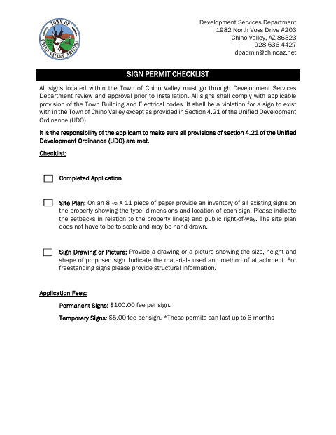 First page of the Temporary Sign Permit Application