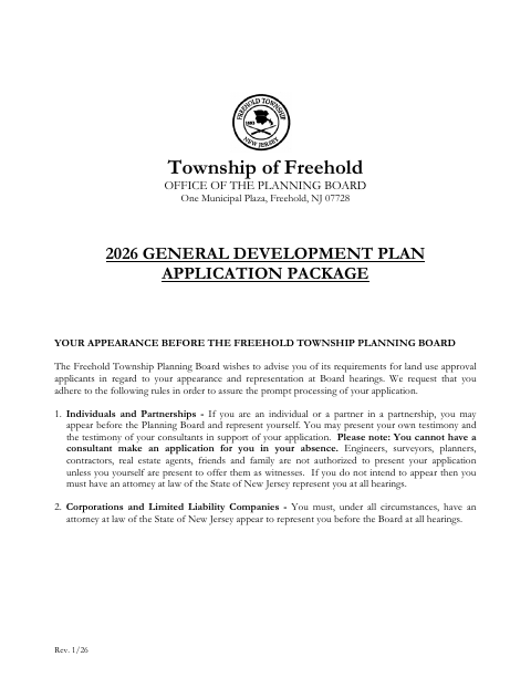 First page of the General Development Plan Application Package