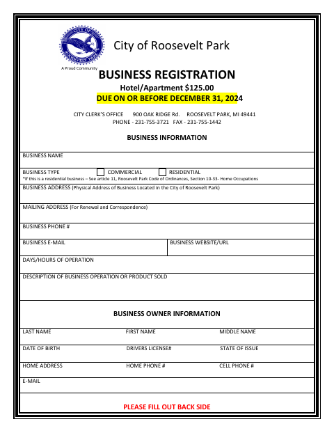 First page of the Business Registration Hotel/Apartment