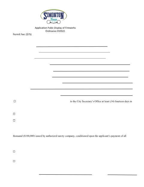 First page of the Fireworks Permit Application