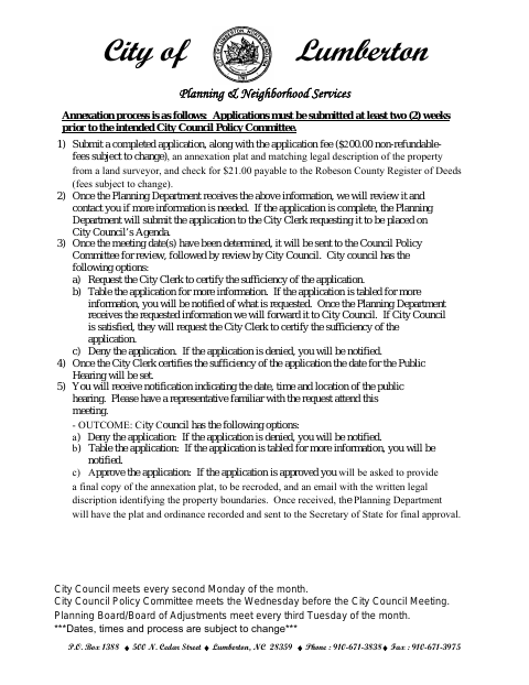 First page of the Petition for Annexation of Contiguous Property