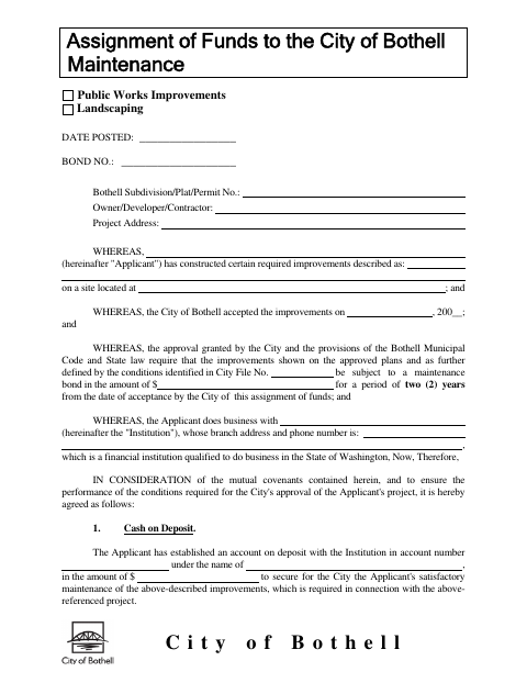 First page of the Assignment of Funds for Maintenance