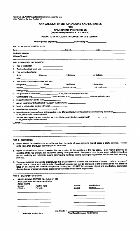 First page of the Annual Statement of Income and Expenses for Apartment Properties