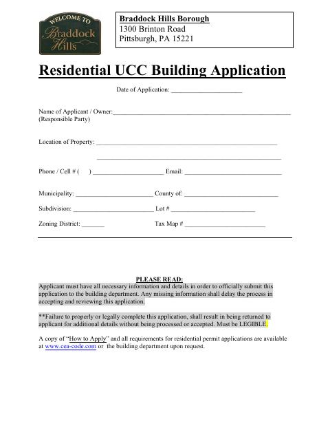 First page of the Residential UCC Building Application