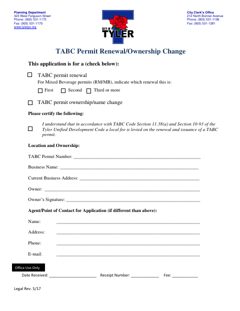 First page of the TABC Permit Renewal/Ownership Change