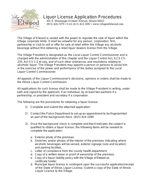 First page of the New Business Liquor License Application