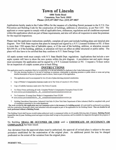 First page of the Building Permit Application