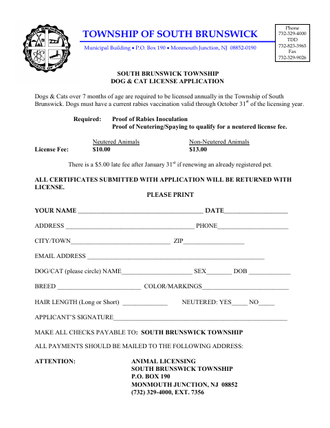 First page of the Dog and Cat License Application