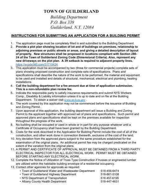 First page of the Building Permit Application