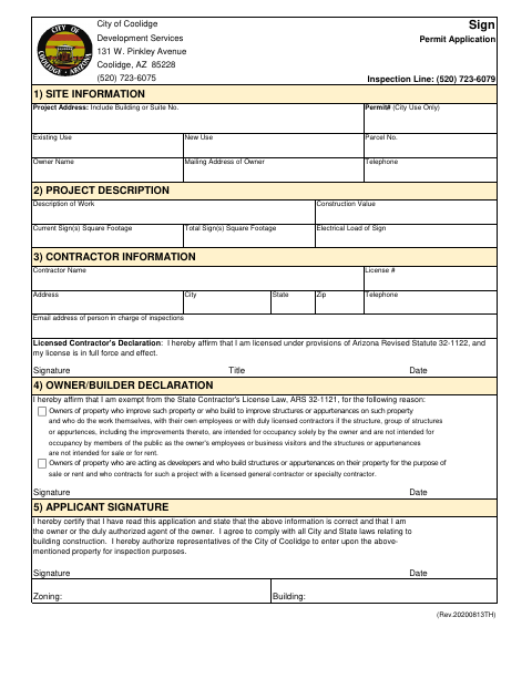 First page of the Sign Permit Application