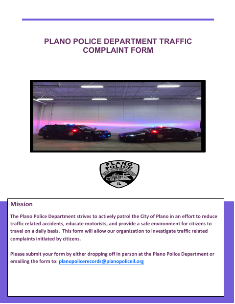 First page of the Traffic Complaint Form