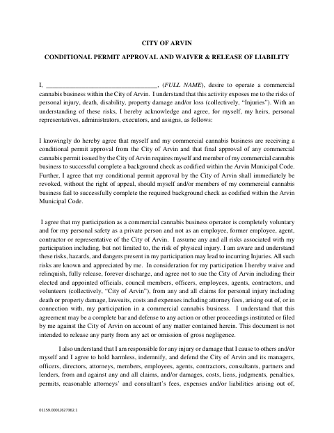 First page of the Conditional Permit Approval and Waiver & Release of Liability