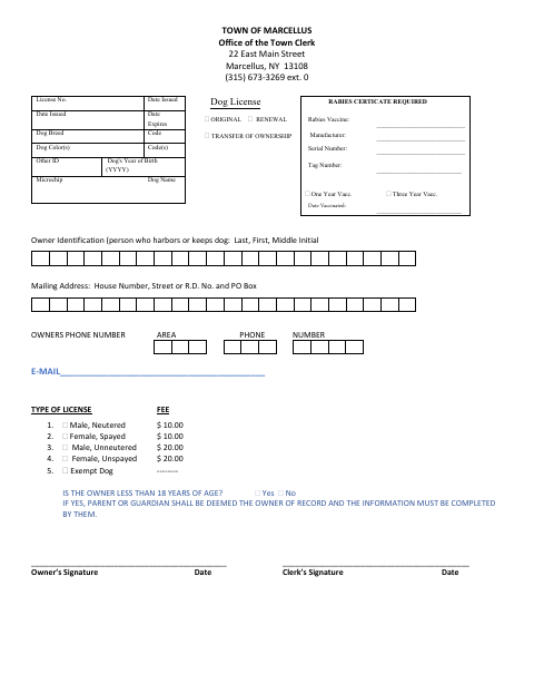 First page of the Dog License Application and Spay/Neuter Affidavit