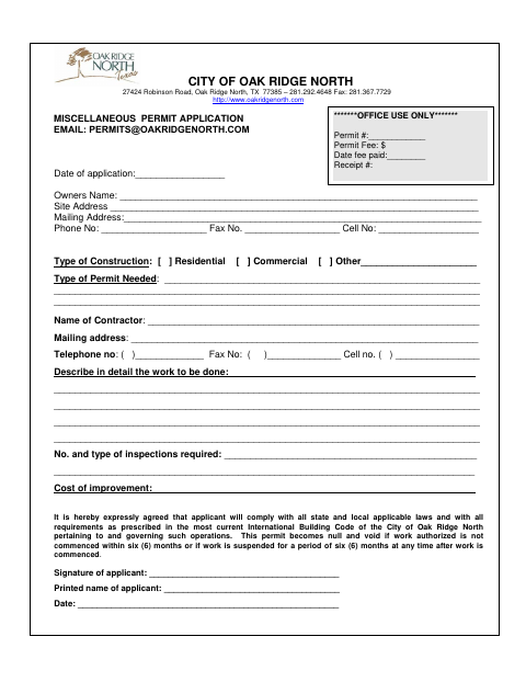 First page of the Miscellaneous Permit Application
