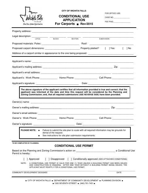 First page of the Carport Conditional Use Application