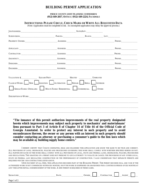 First page of the Building Permit Application