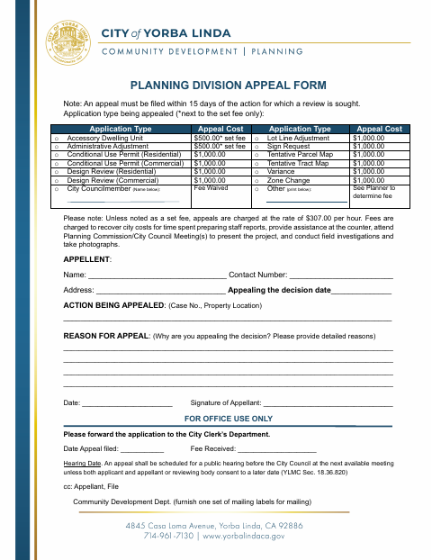 First page of the Planning Division Appeal Form