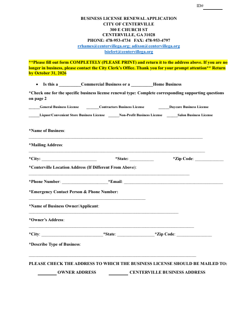 First page of the Business License Renewal Application