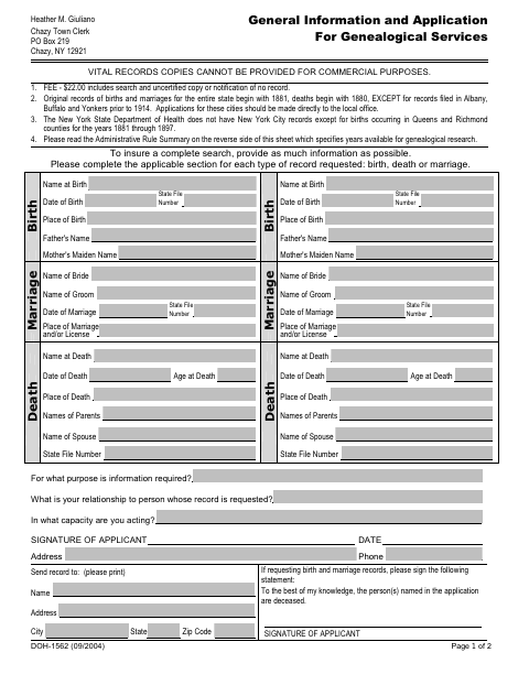 First page of the Genealogical Services Application