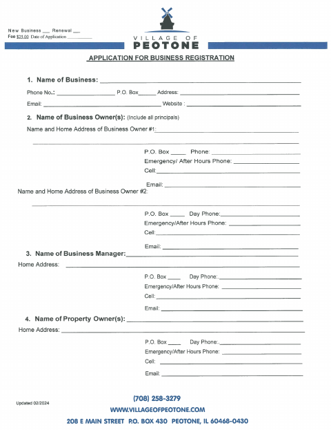 First page of the Business Registration Application