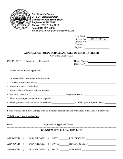 First page of the Application for Purchase and Sale of Gold or Silver