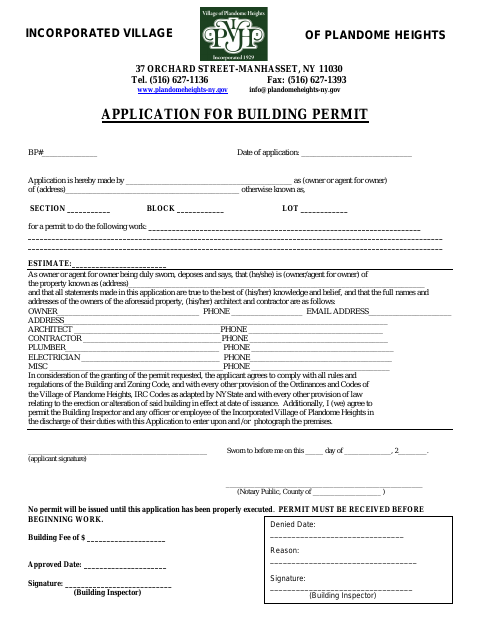 First page of the Building Permit Application