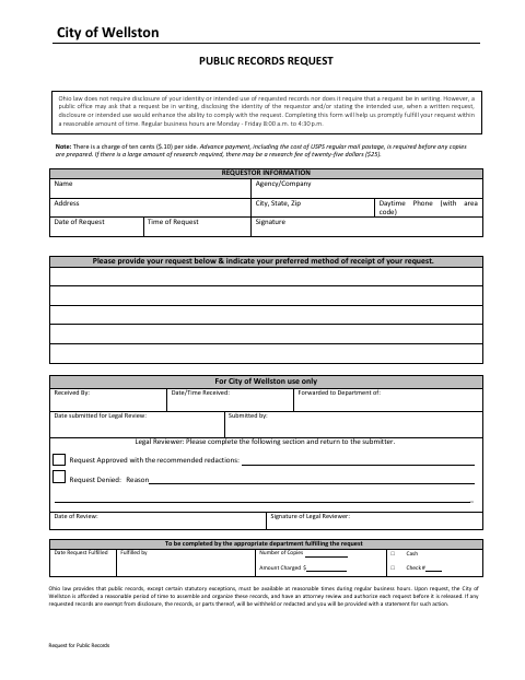 First page of the Public Records Request Form