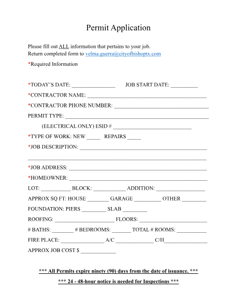 First page of the Permit Application