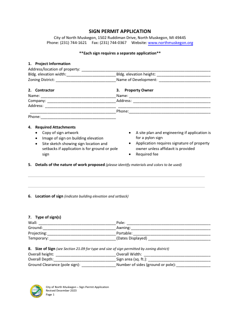 First page of the Sign Permit Application