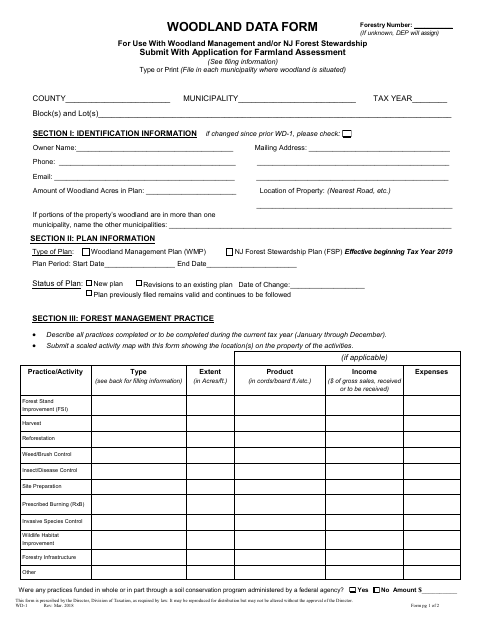 First page of the Woodland Data Form