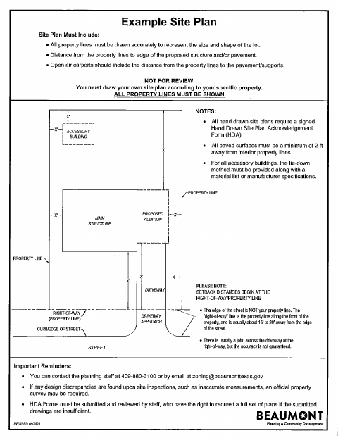 First page of the Hand Drawn Site Plan Acknowledgment