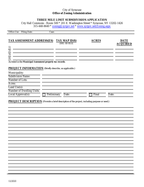 First page of the Three Mile Limit Subdivision Application