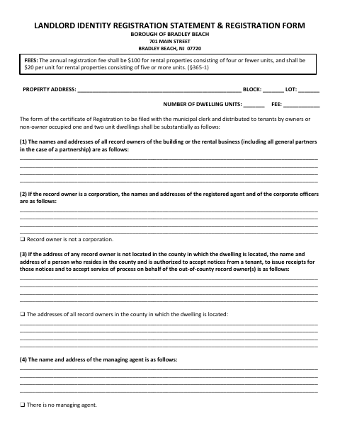 First page of the Landlord Identity Registration Statement & Registration Form
