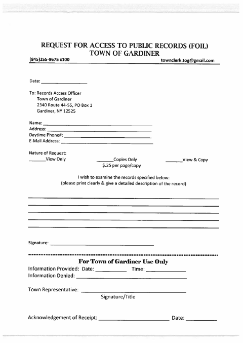 First page of the Request for Access to Public Records (FOIL)