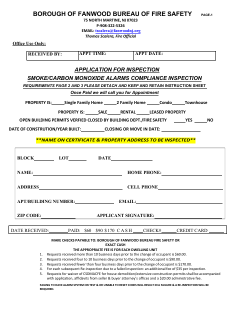 First page of the Smoke/Carbon Monoxide Alarms Compliance Inspection Application