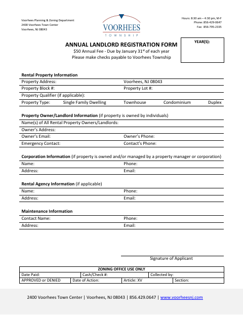 First page of the Annual Landlord Registration Form