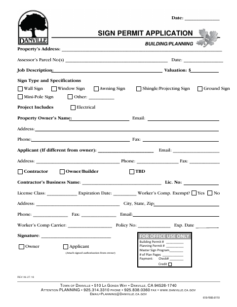 First page of the Sign Permit Application