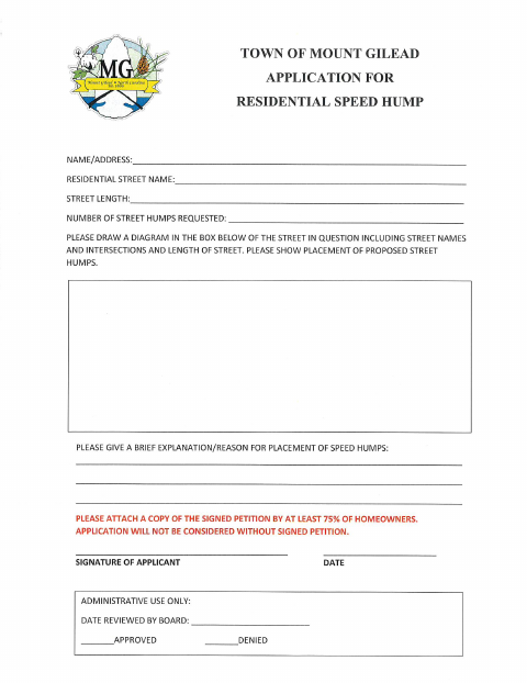 First page of the Residential Speed Hump Application