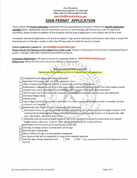 First page of the Sign Permit Application