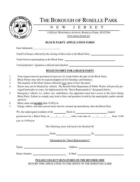 First page of the Block Party Application Form