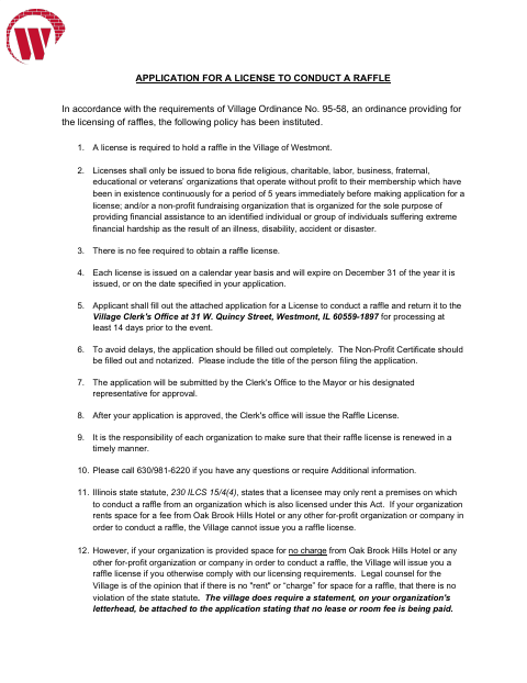 First page of the Raffle License Application